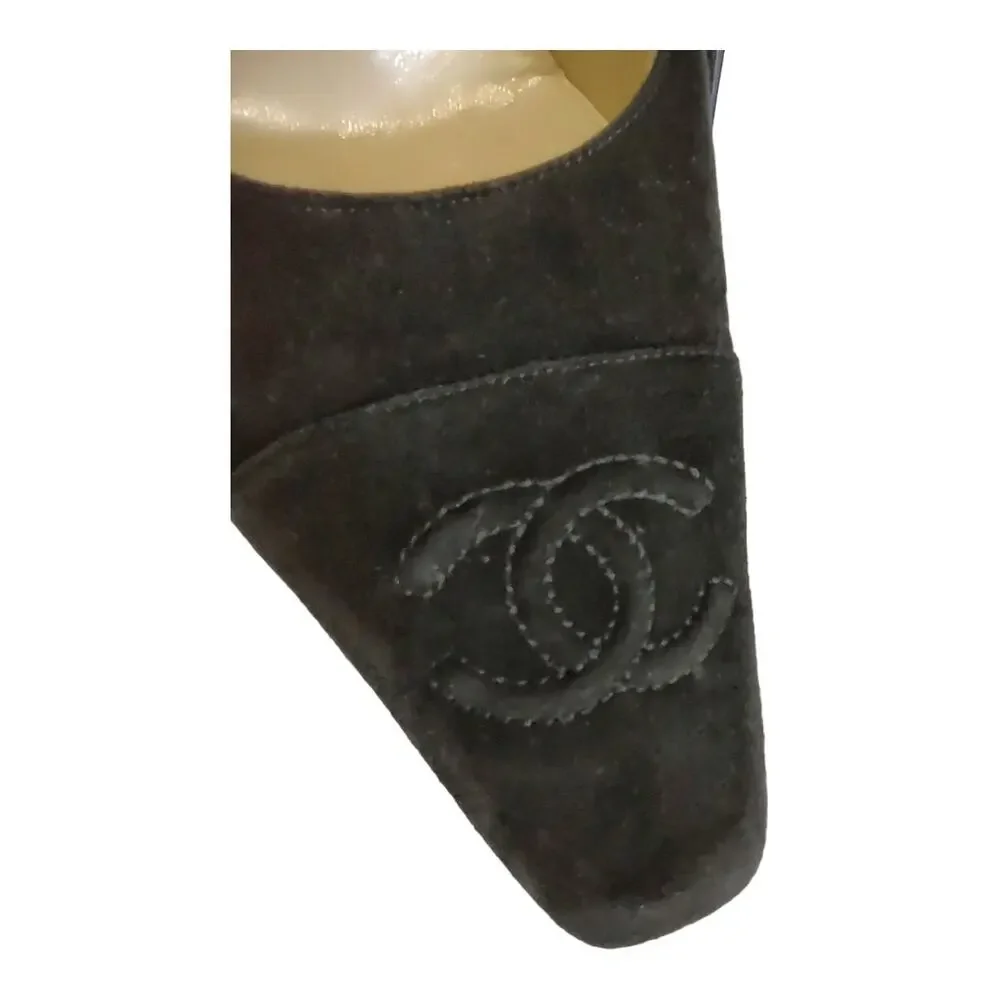 CHANEL Black Suede High Heel Pumps US size 9 Squared Heel EU Size 39.5 Luxury
